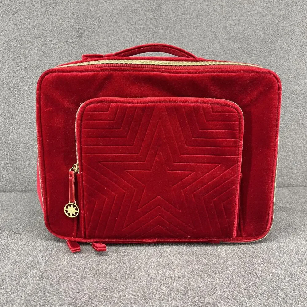 Estée Lauder Red Velvet Star Cosmetic Travel Train‎ Bag Gold Zipper Recycled